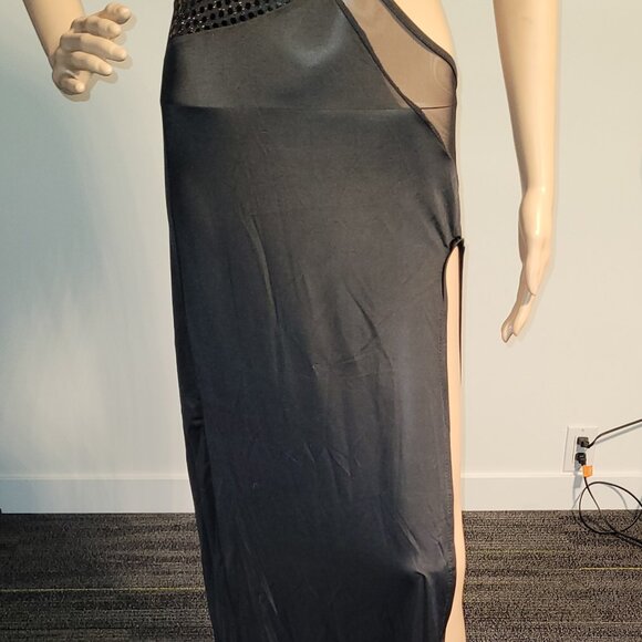 Sexy Women Black Long Classy Dress Stretch Black Sequence Club Medium SL6036-2 - Picture 5 of 9